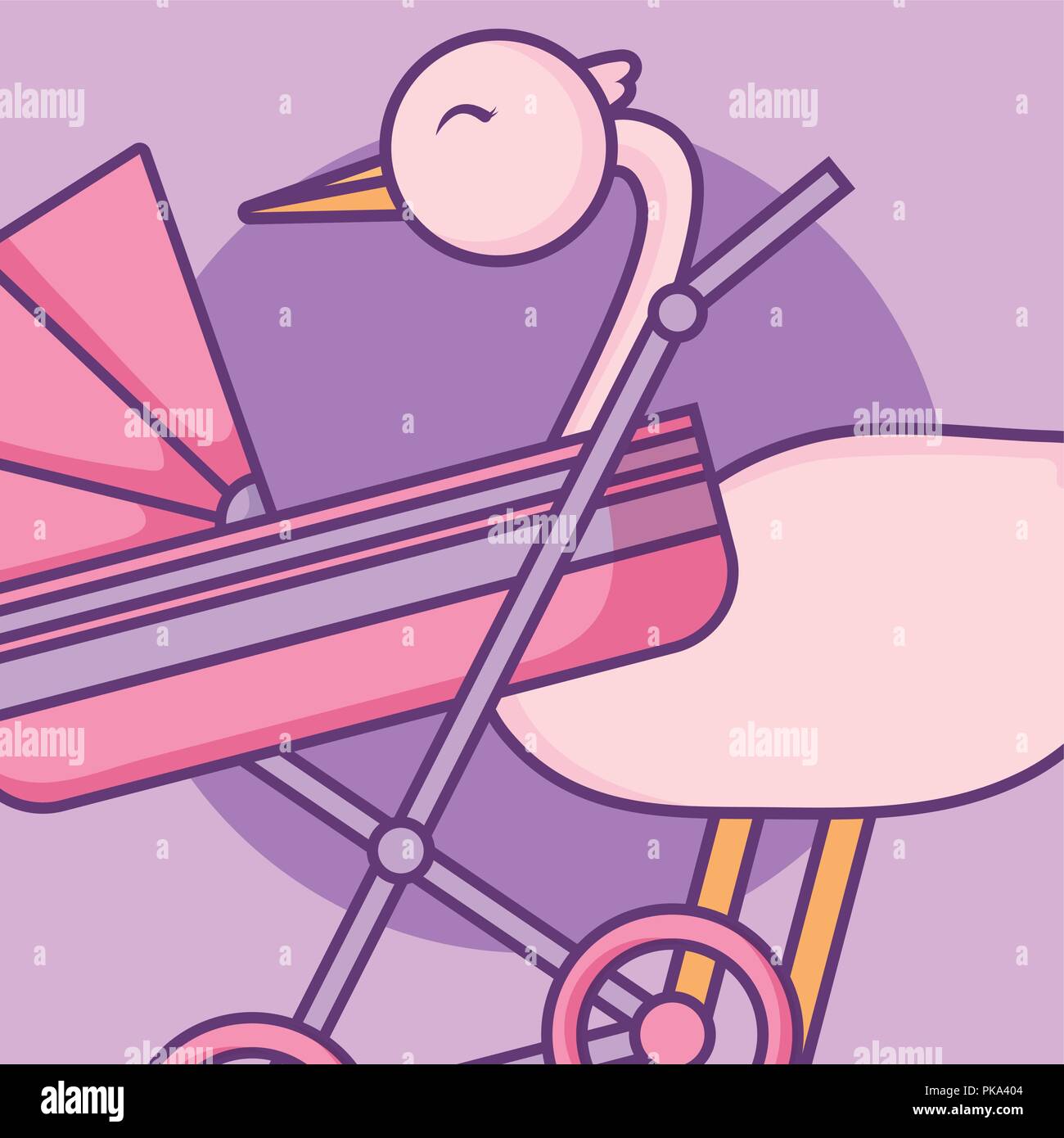 baby shower card with cart and stork vector illustration design Stock ...