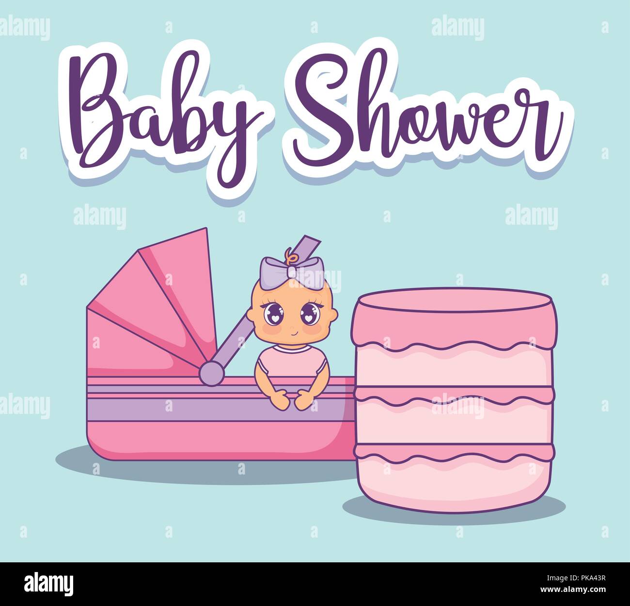 baby shower card with little girl and cake vector illustration design ...