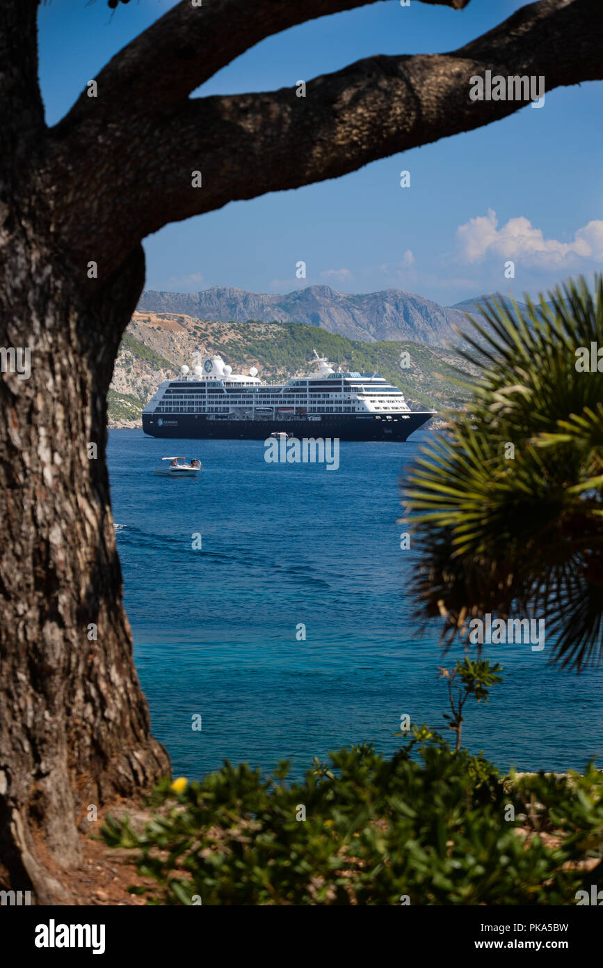 Cruise liner anchored off Lokrum Island Stock Photo