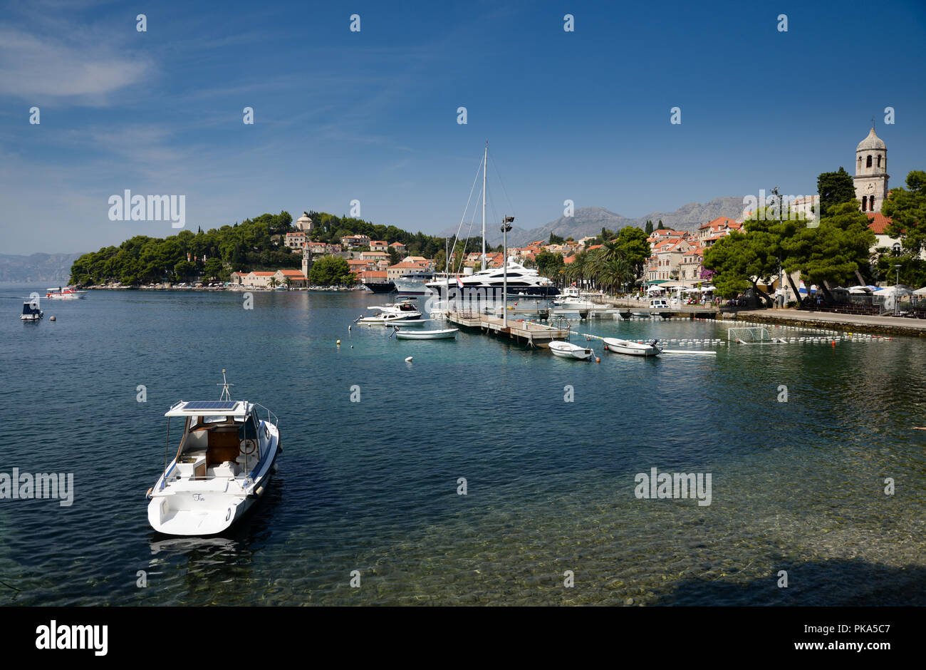 Cavtat in the Dubrovnik-Neretva County of Croatia. It is on the Adriatic Sea coast 9 miles south of Dubrovnik the centre of the Konavle municipality. Stock Photo