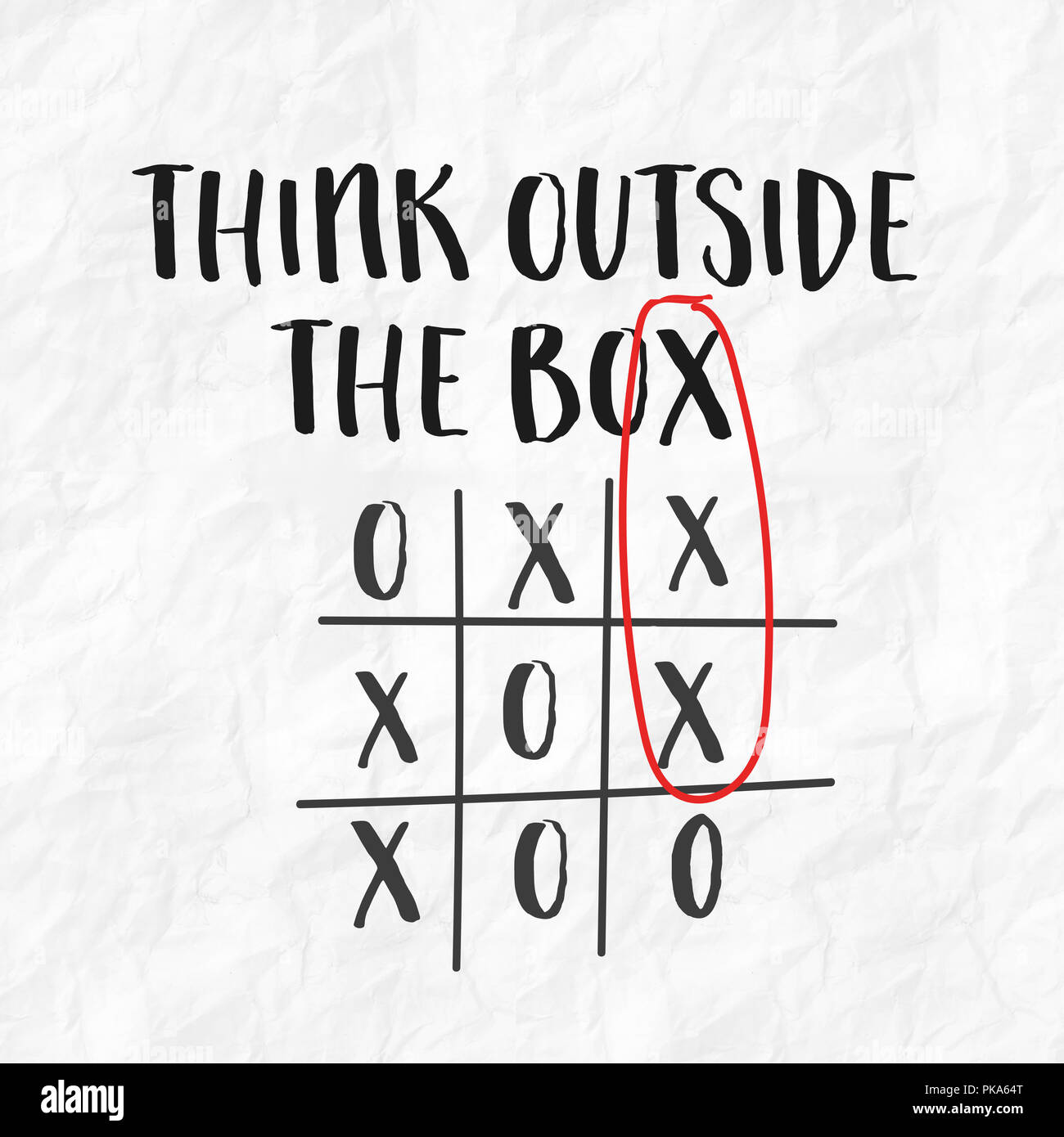 Think outside the box tic tac toe game text Stock Photo - Alamy
