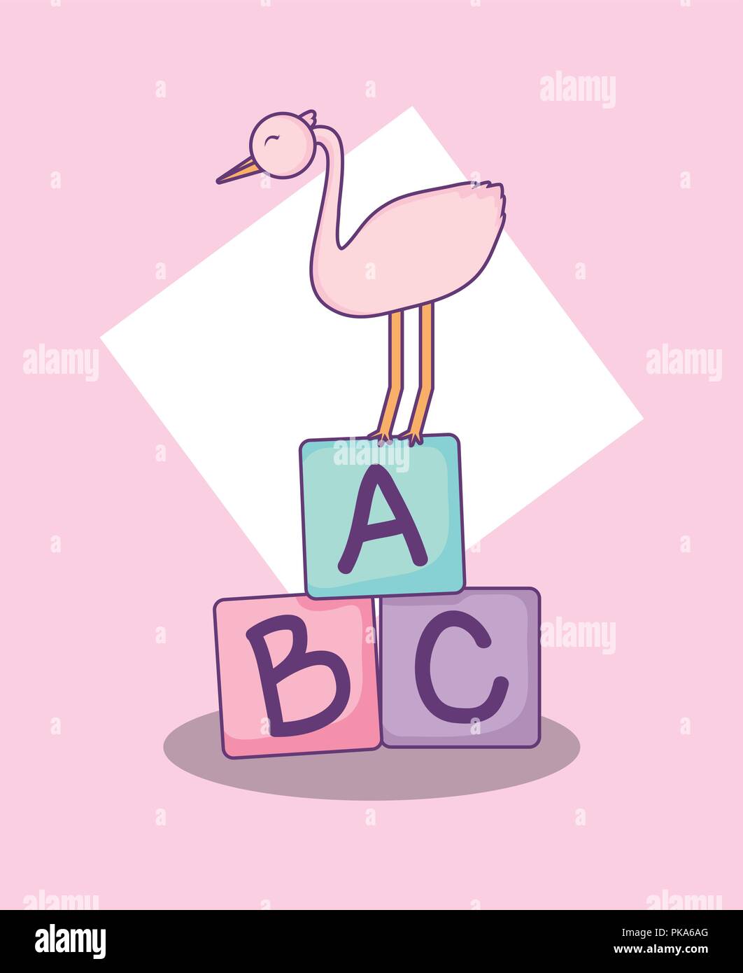 baby shower card with stork and blocks vector illustration design Stock ...