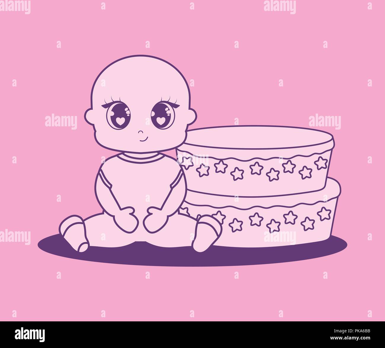 baby shower card with little girl and cake vector illustration design ...
