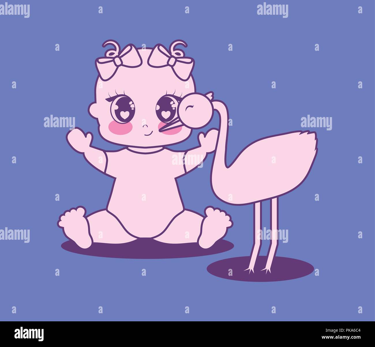 baby shower card with little girl and stork vector illustration design ...