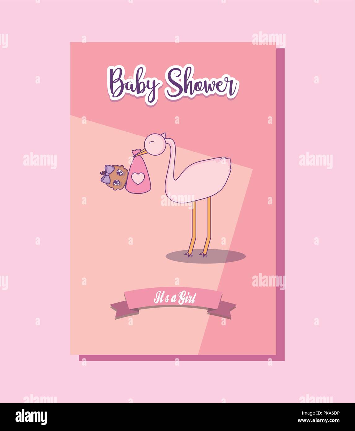 baby shower card with little girl and stork vector illustration design ...