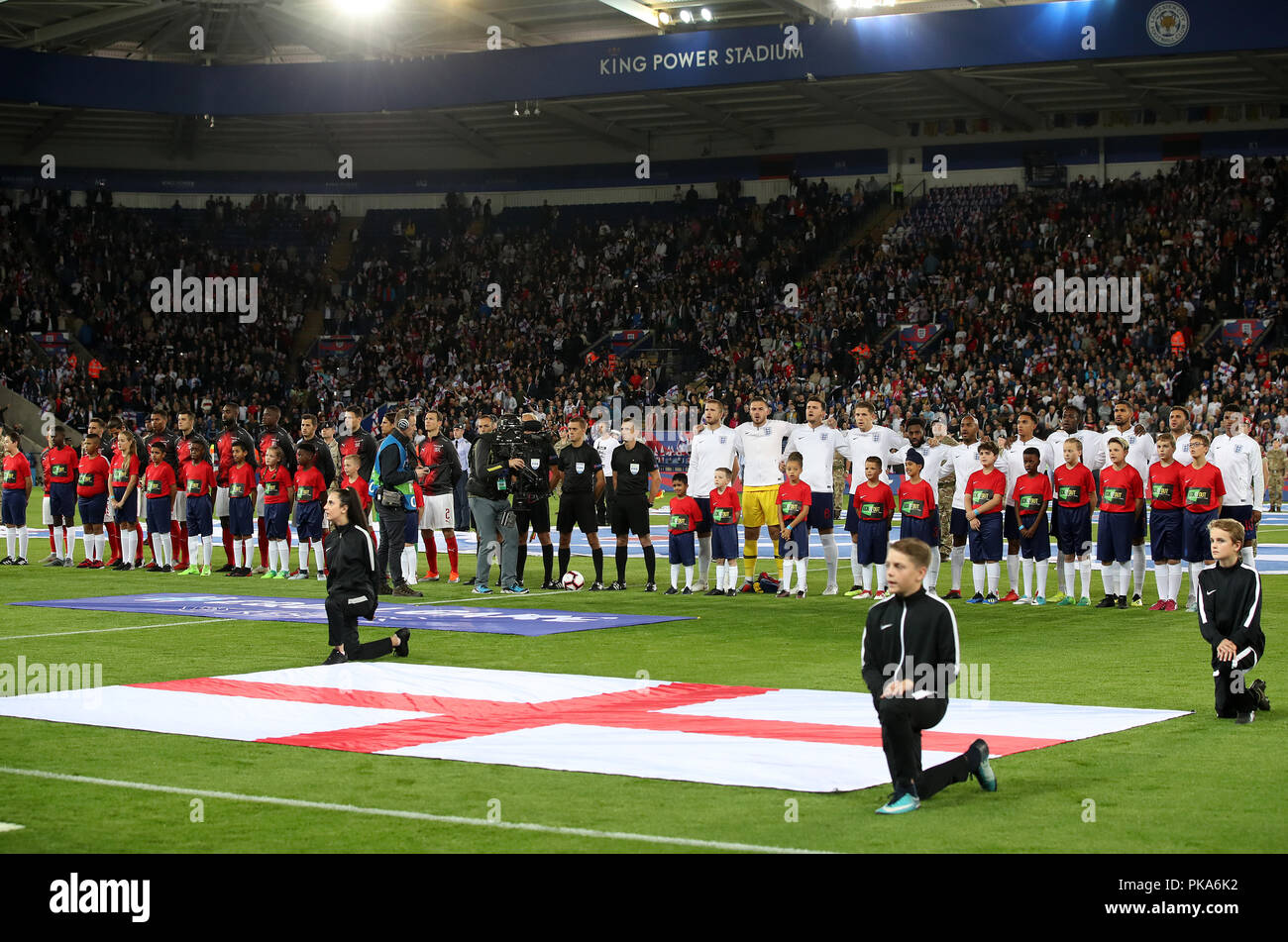 England and Switzerland players line up before the International Friendly  at The King Power Stadium, Leicester. PRESS ASSOCIATION Photo. Picture  date: Tuesday September 11, 2018. See PA story SOCCER England. Photo credit