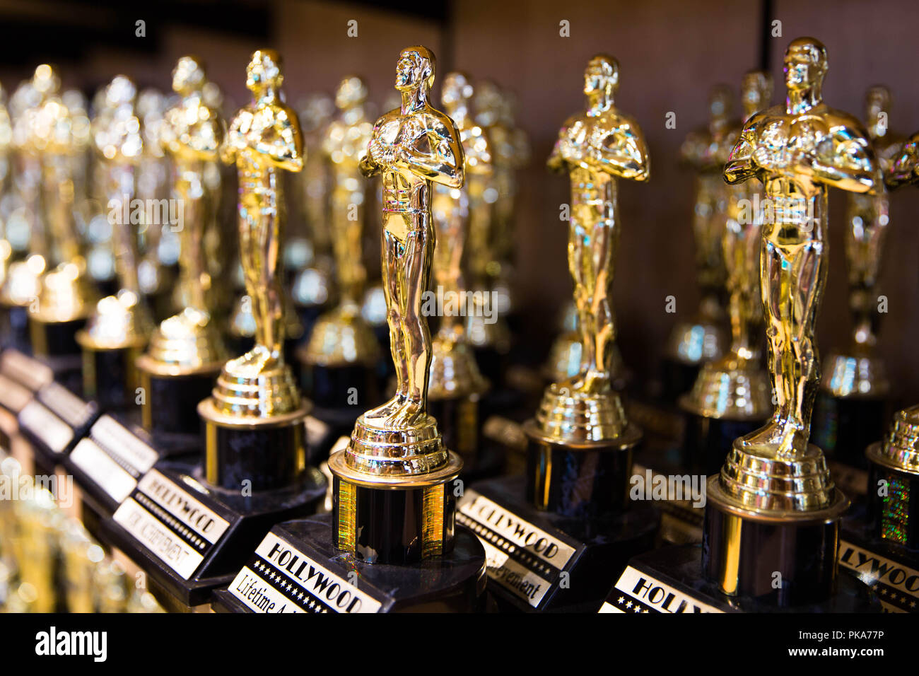 Hollywood, CA/ USA - July 26, 2018: golden award or trophy in a souvenir store on Hollywood Boulevard. Success and victory concept Stock Photo