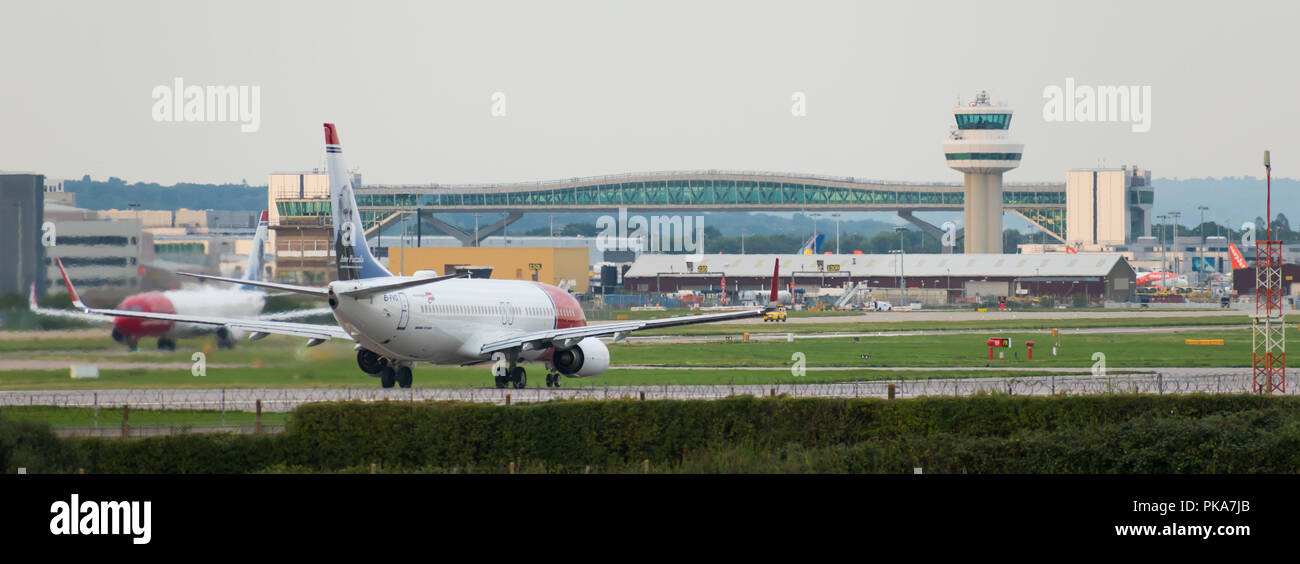 GATWICK AIRPORT, ENGLAND, UK AUGUST 30 2018 Norwegian Airlines