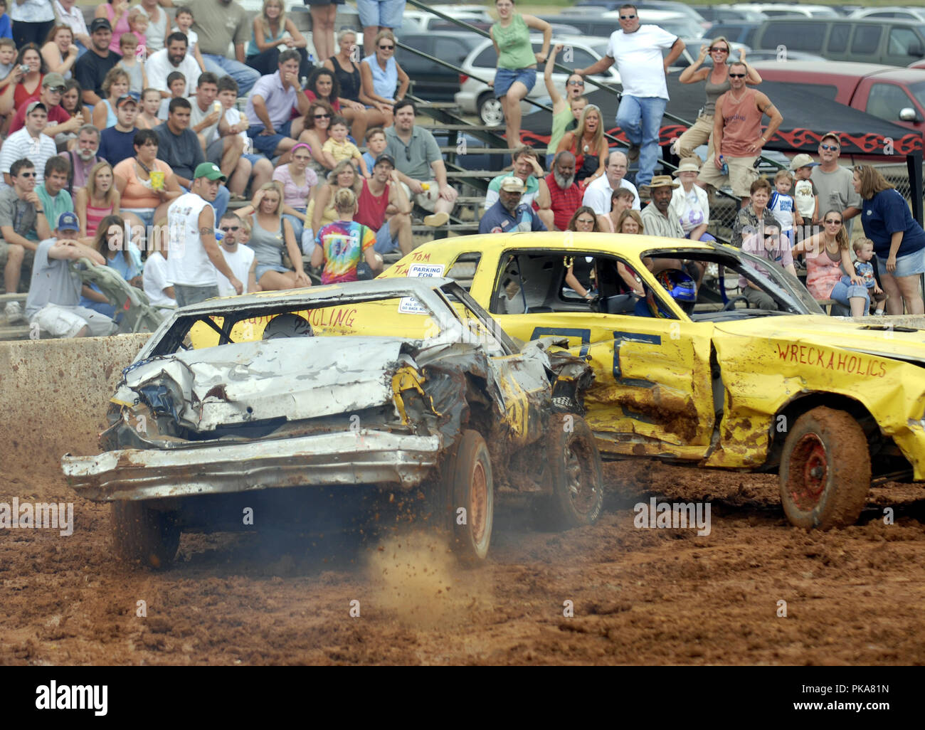 Action in the demolition derbies at the Clark County Fair. The Clarke