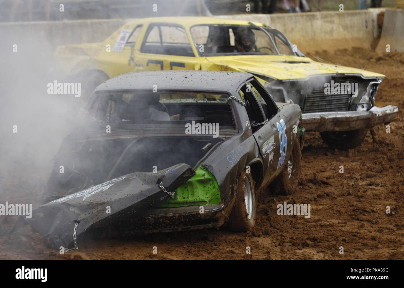 Action in the demolition derbies at the Clark County Fair. The Clarke