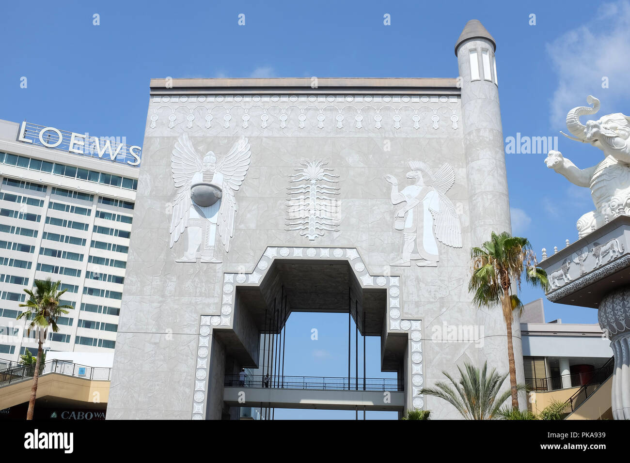 HOLLYWOOD - SEPT 2, 2018: Babylon Court at the Hollywood and Highland Center modeled after the set from D.W. Griffiths silent epic 'Intolerance”. Stock Photo