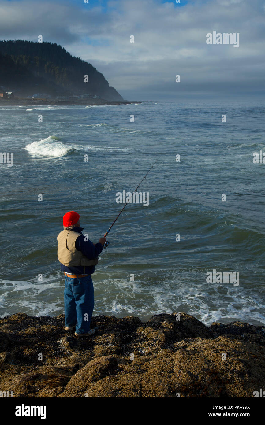 Surf fishing, Yachats State Park, Oregon Stock Photo Alamy