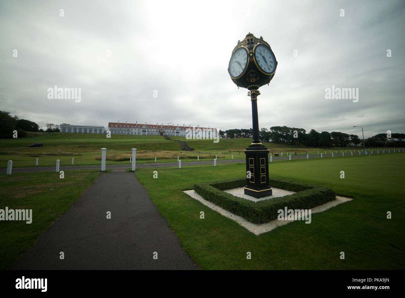 Ornate Trump Clock outside Trump Turnberry Golf Resort, Scotland Stock Photo