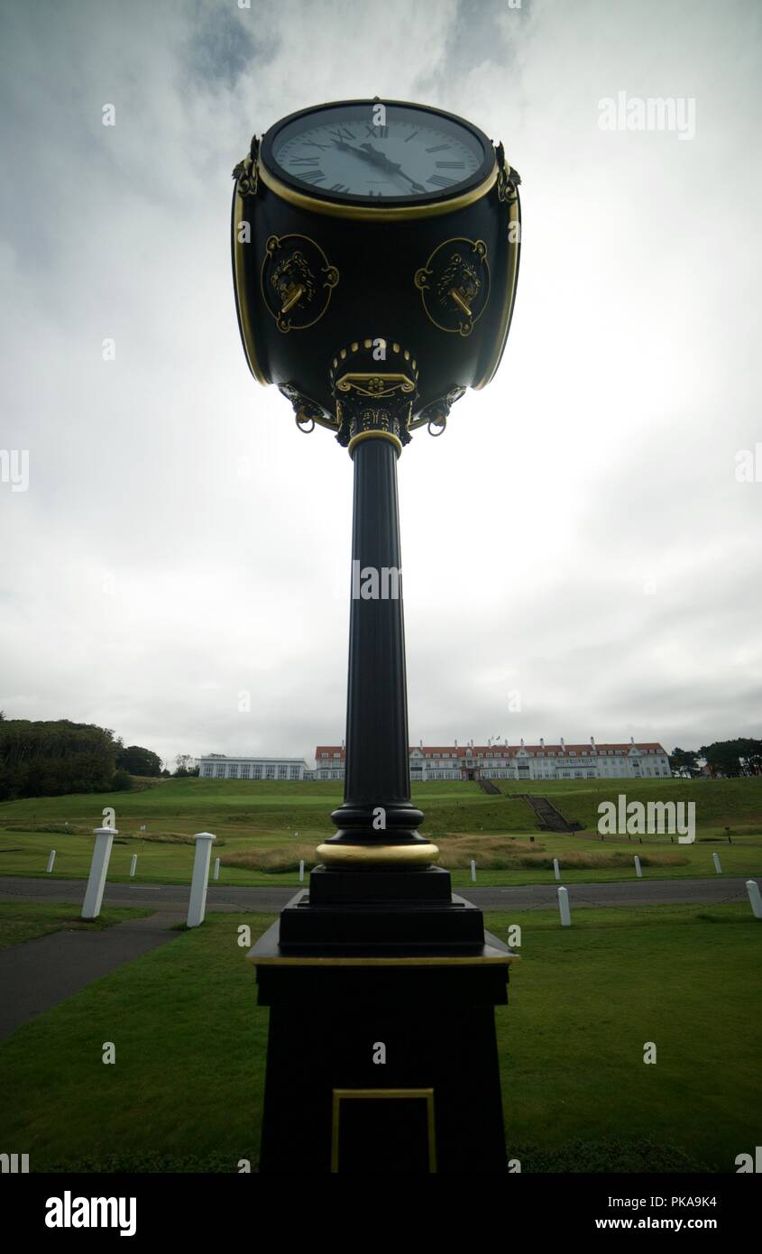 Ornate Trump Clock outside Trump Turnberry Golf Resort, Scotland Stock Photo