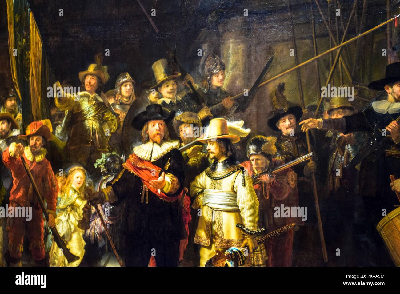The iconic masterwork 'The Night Watch' by Rembrandt Van Rijn in the Rijksmuseum in Amsterdam, Netherlands Stock Photo