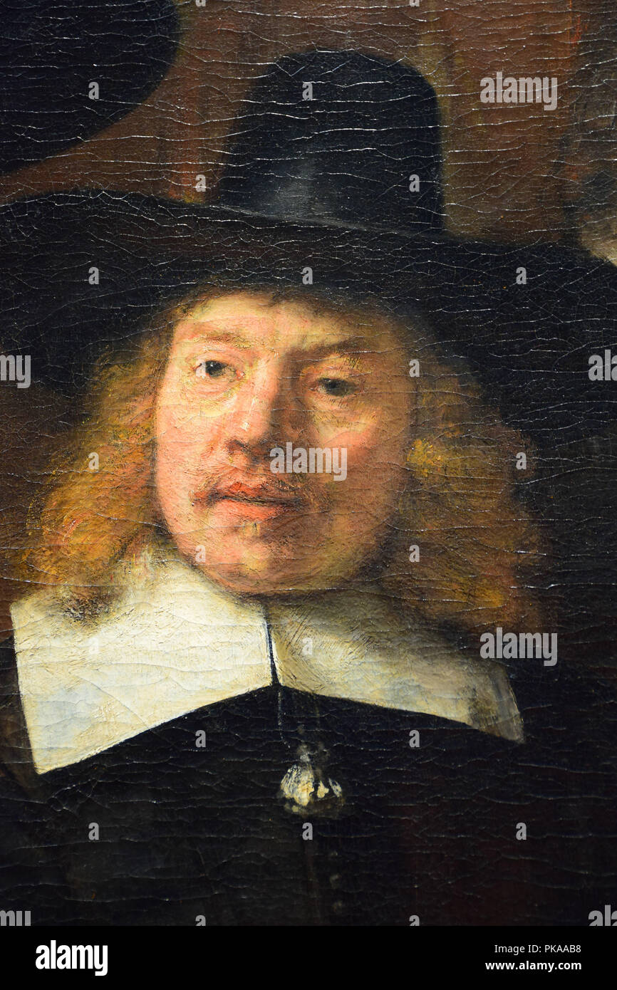 Details of the masterpiece "Syndics of the Drapers' Guild" by Rembrandt