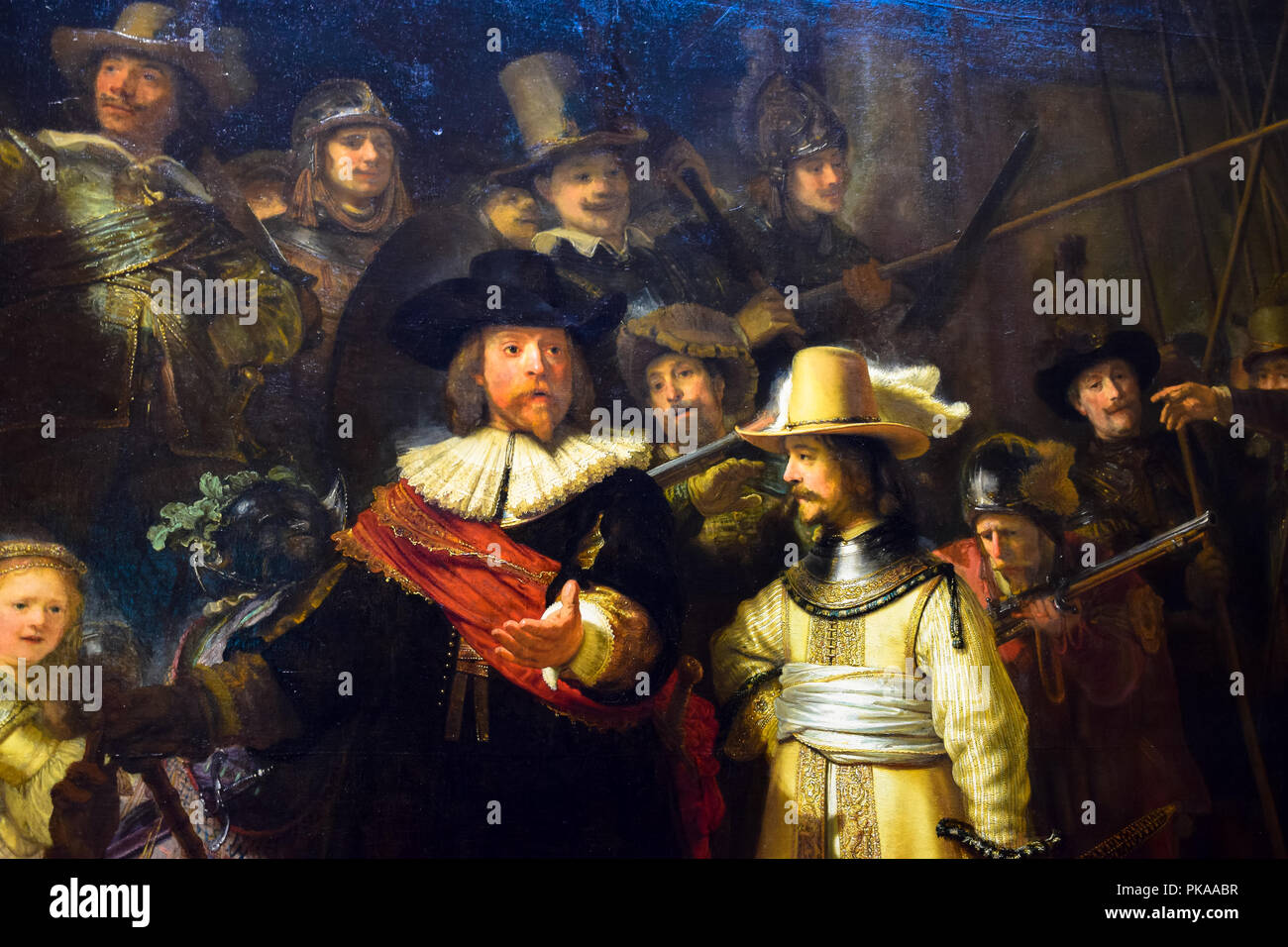 The iconic masterwork 'The Night Watch' by Rembrandt Van Rijn in the Rijksmuseum in Amsterdam, Netherlands Stock Photo