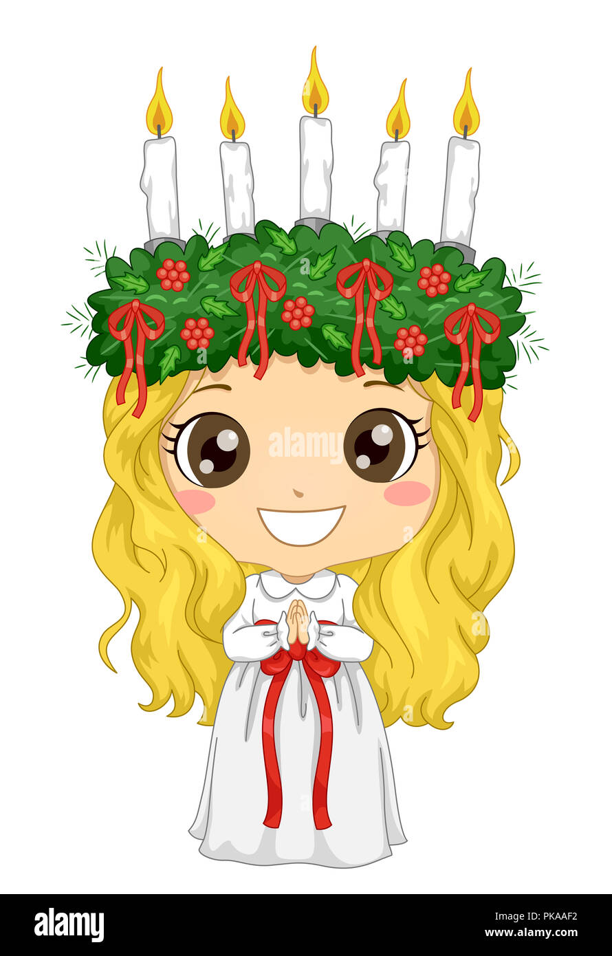 Illustration of a Kid Girl Wearing a Little Lucia Costume for the Feast of Saint Lucia Stock Photo