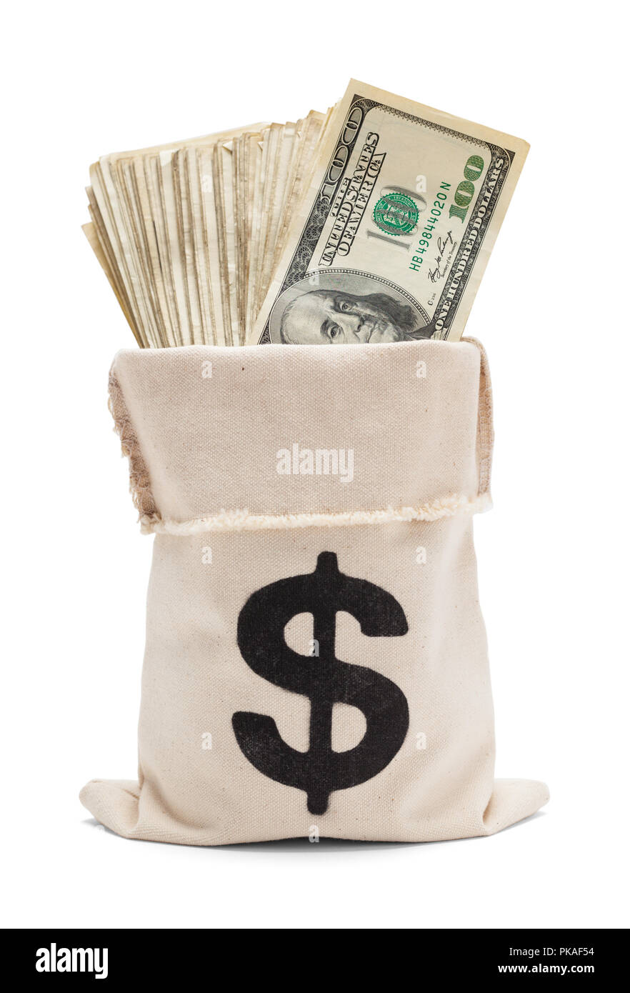 Bank Bag Full of Cash Isolated on White Stock Photo - Alamy