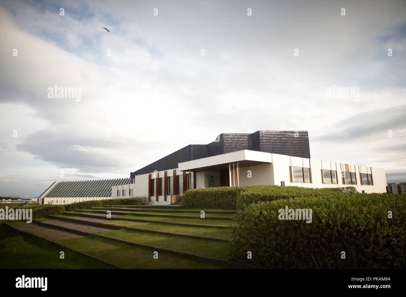 The stunning Architecture of Nordi House Designed by Finnish master architect Alvar Aalto; Home to Michelin Star Dill Restaurant in Reykjavik Iceland. Stock Photo