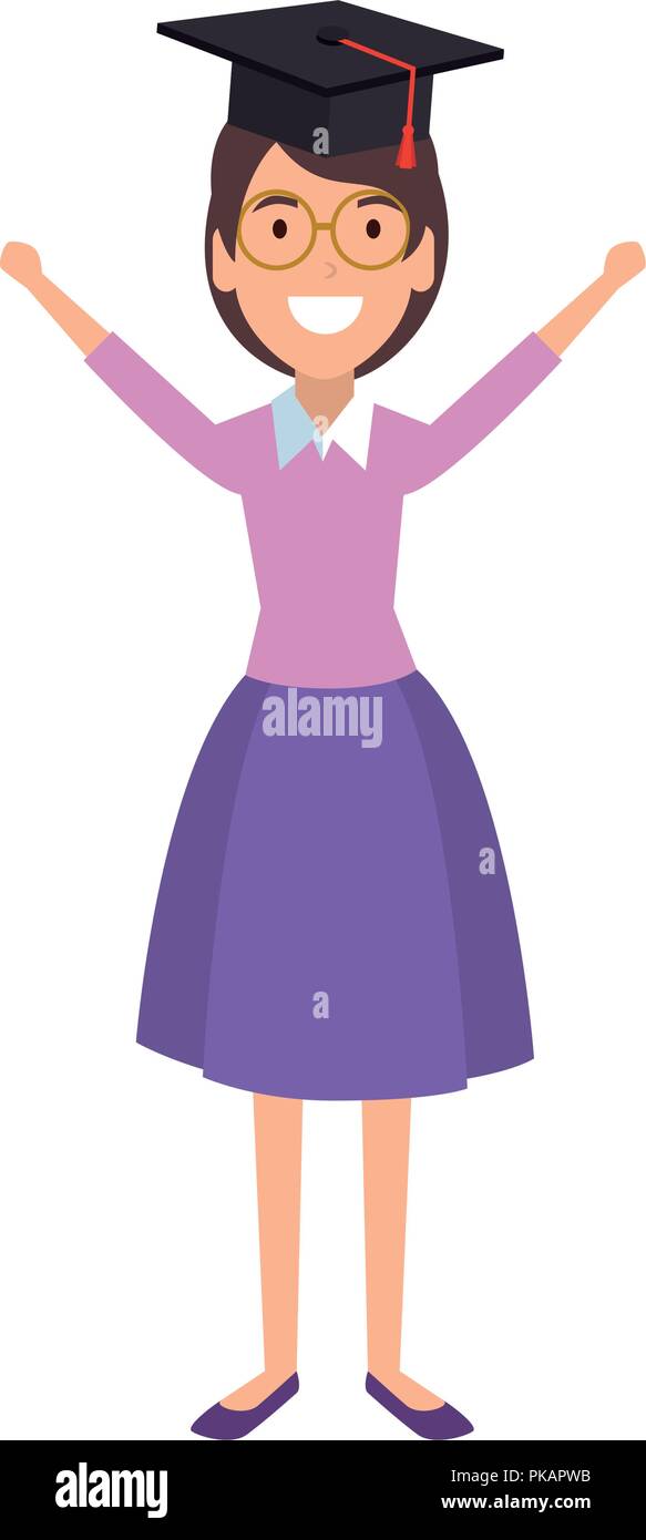 woman student celebrating with hat graduation vector illustration Stock ...