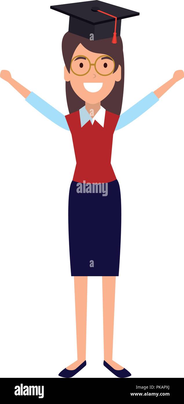 woman student celebrating with hat graduation vector illustration Stock ...