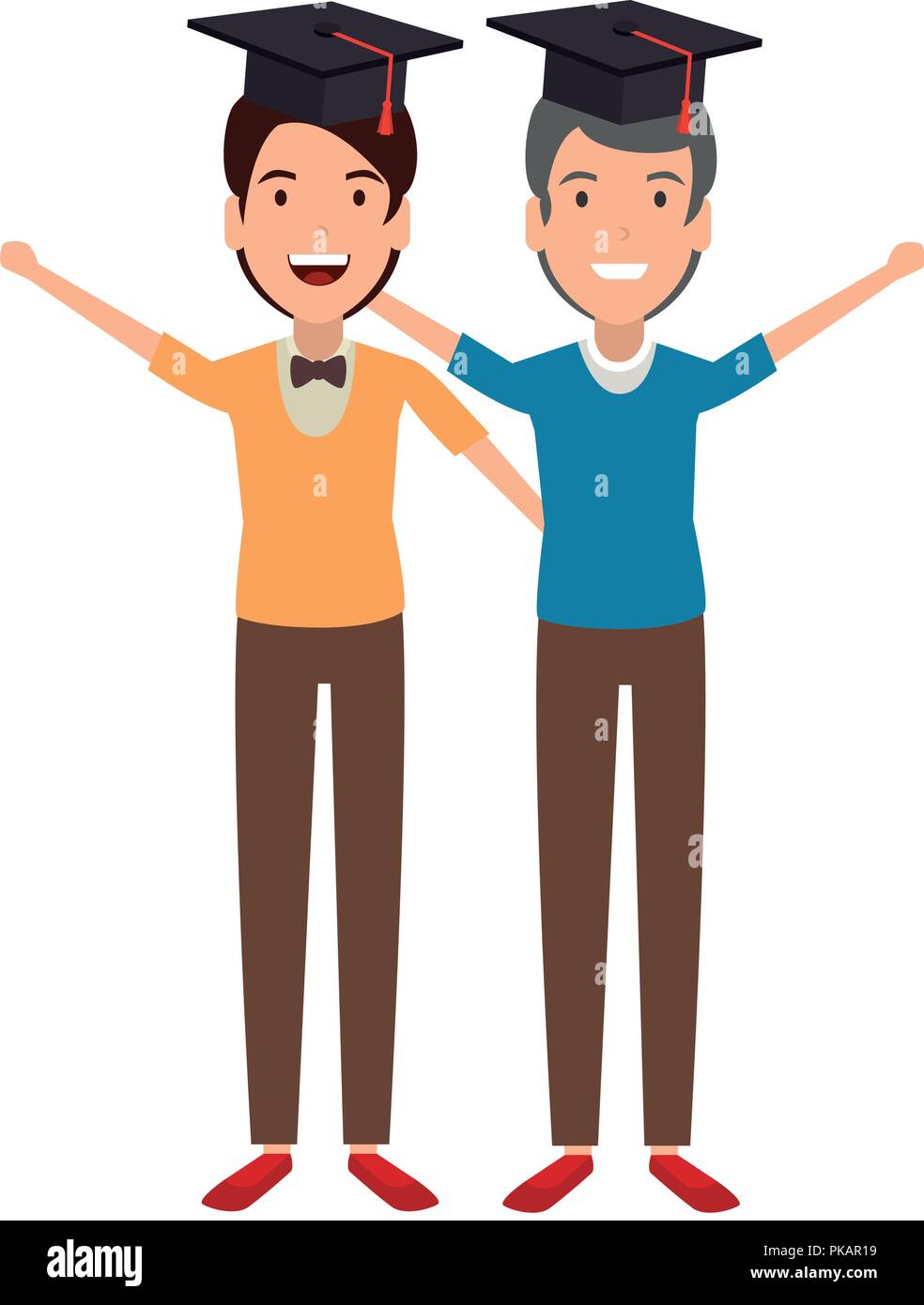 men students celebrating with hat graduation vector illustration design ...