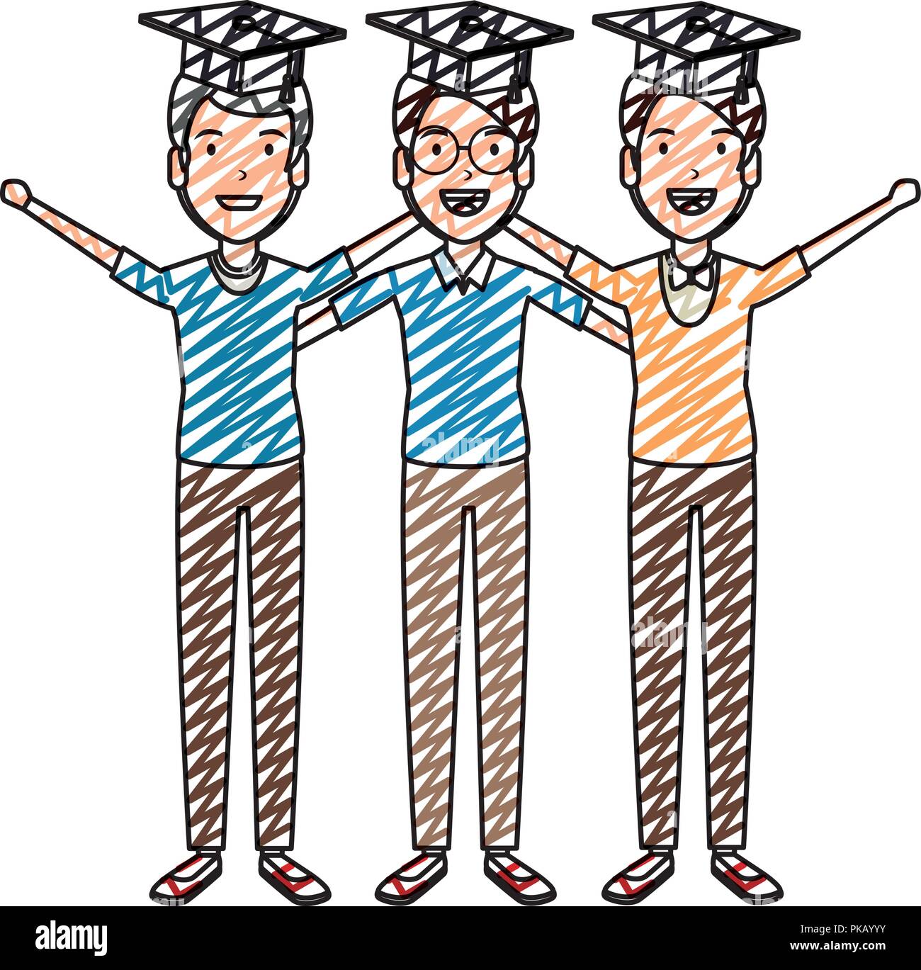men students celebrating with hat graduation vector illustration design ...