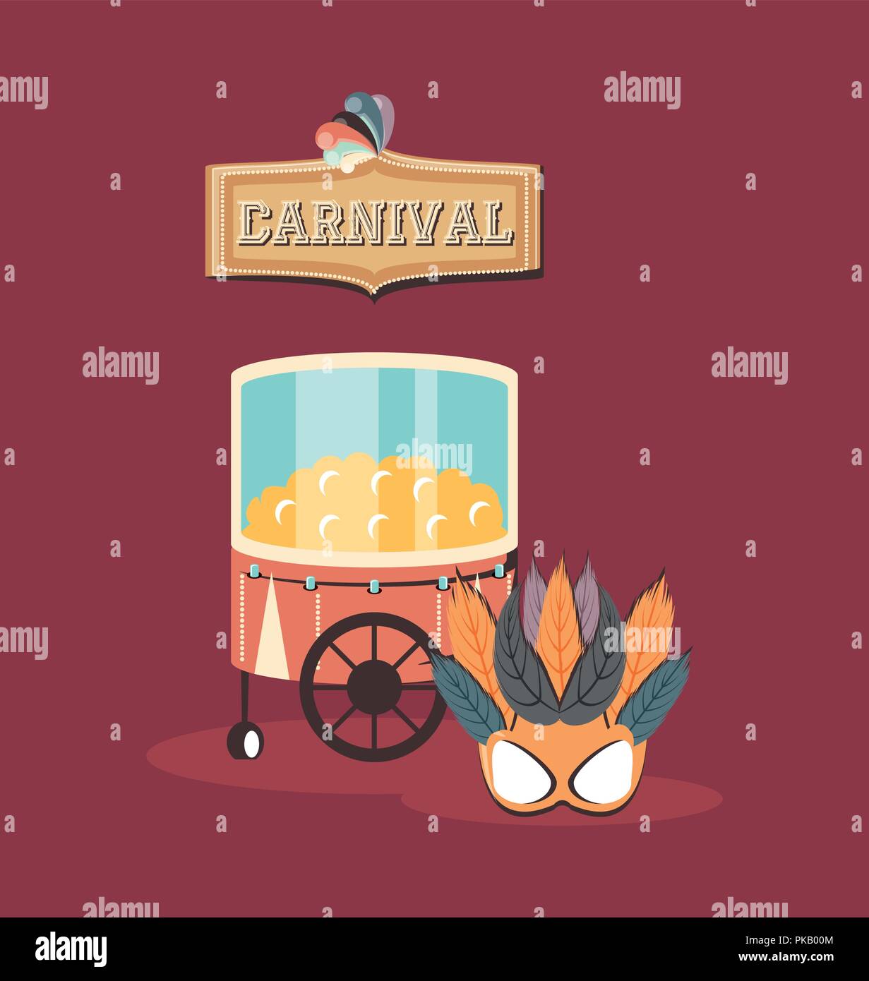 carnival booth pop corn food and mask retro vector illustration Stock ...