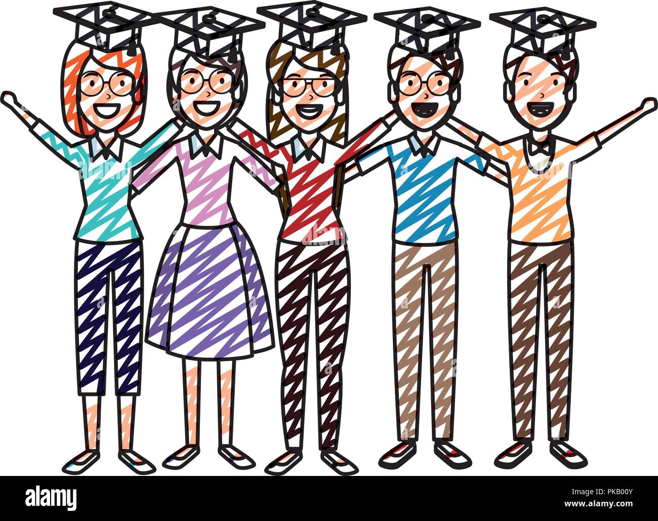 group of students celebrating with hat graduation vector illustration ...