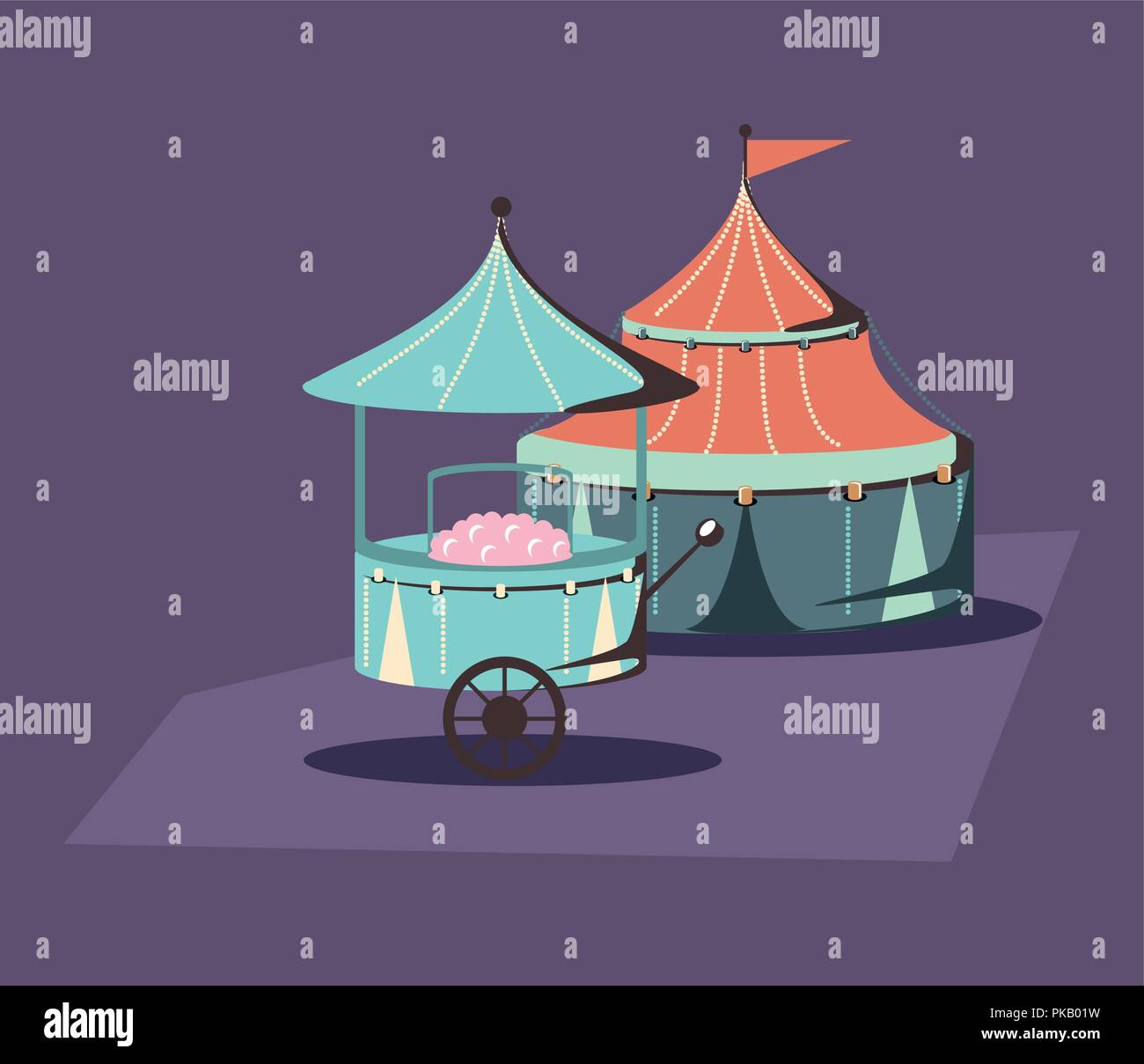 carnival circus tent and food booth retro vector illustration Stock Vector