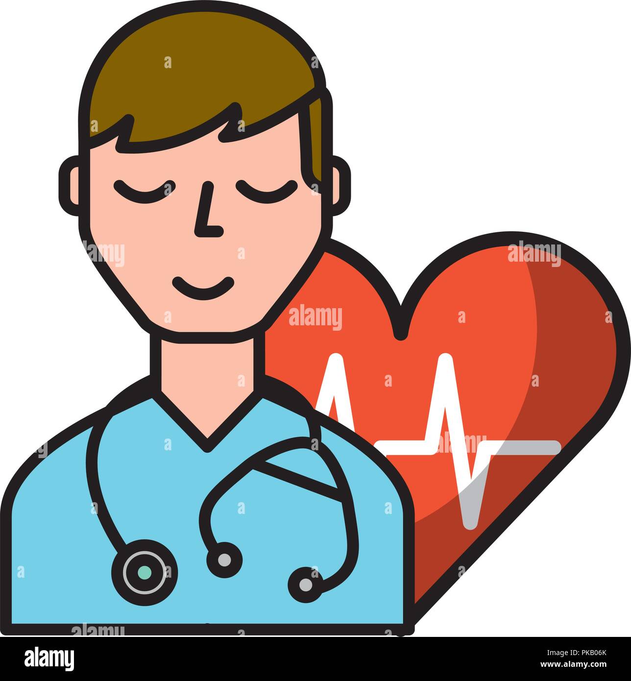 doctor character with stethoscope heart rate care vector illustration ...