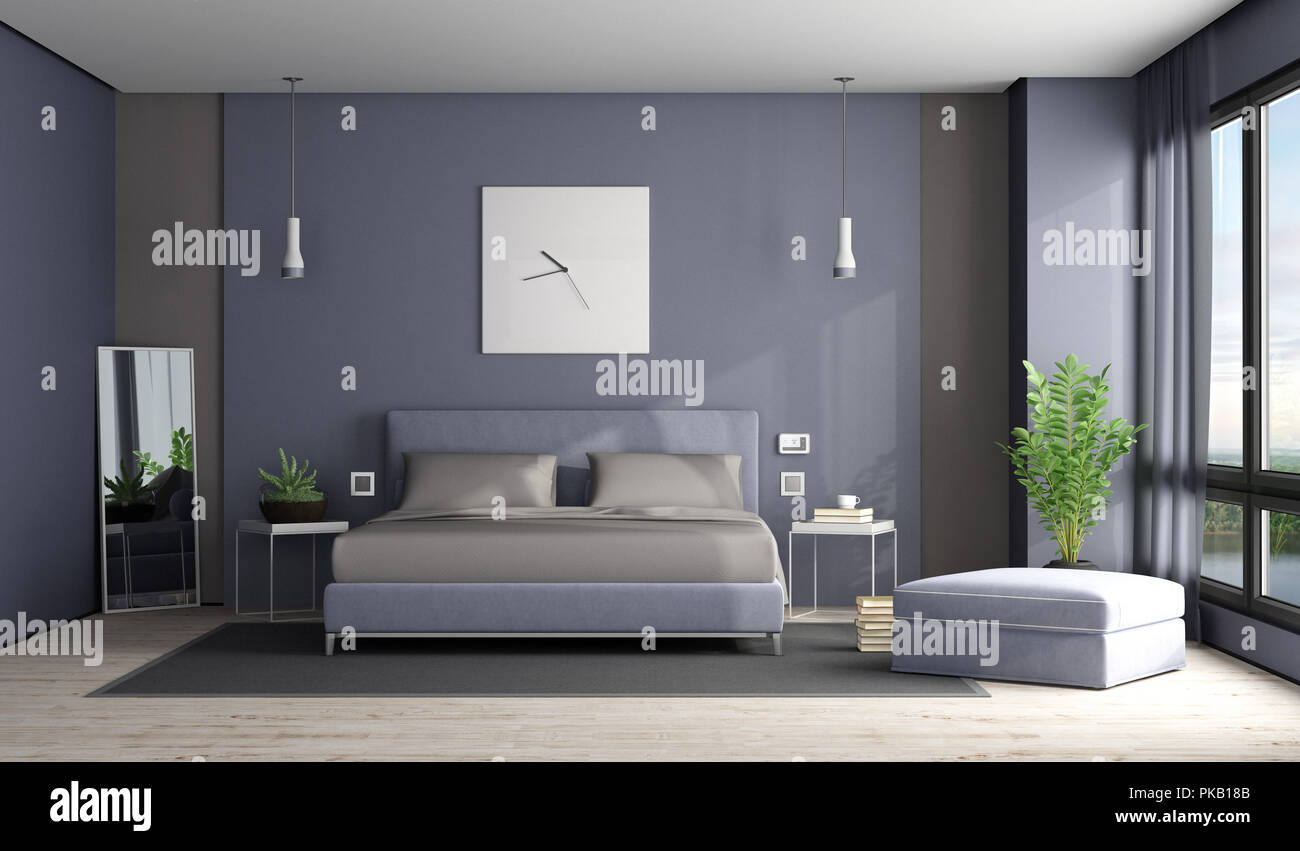 Modern bedroom with elegant double bed - 3d rendering Stock Photo