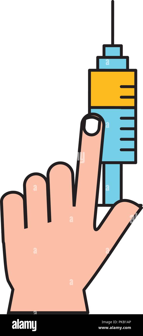 hand holding medical syringe healthcare vector illustration Stock ...