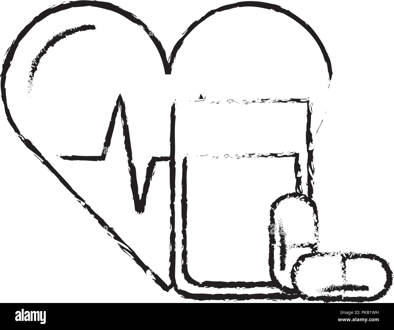 heart rate water glass and capsule medical vector illustration hand