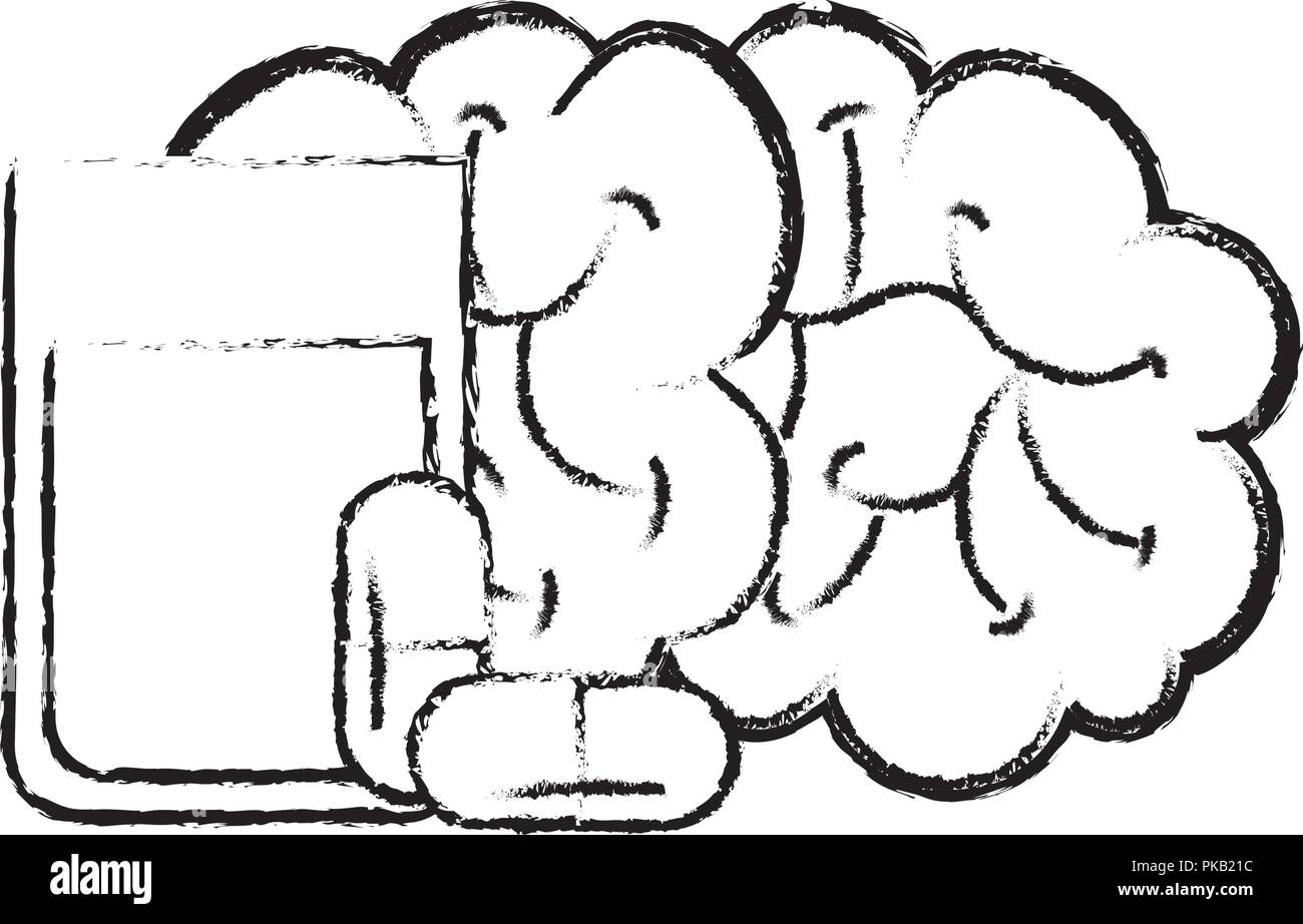 human brain mental water glass capsule medication vector illustration