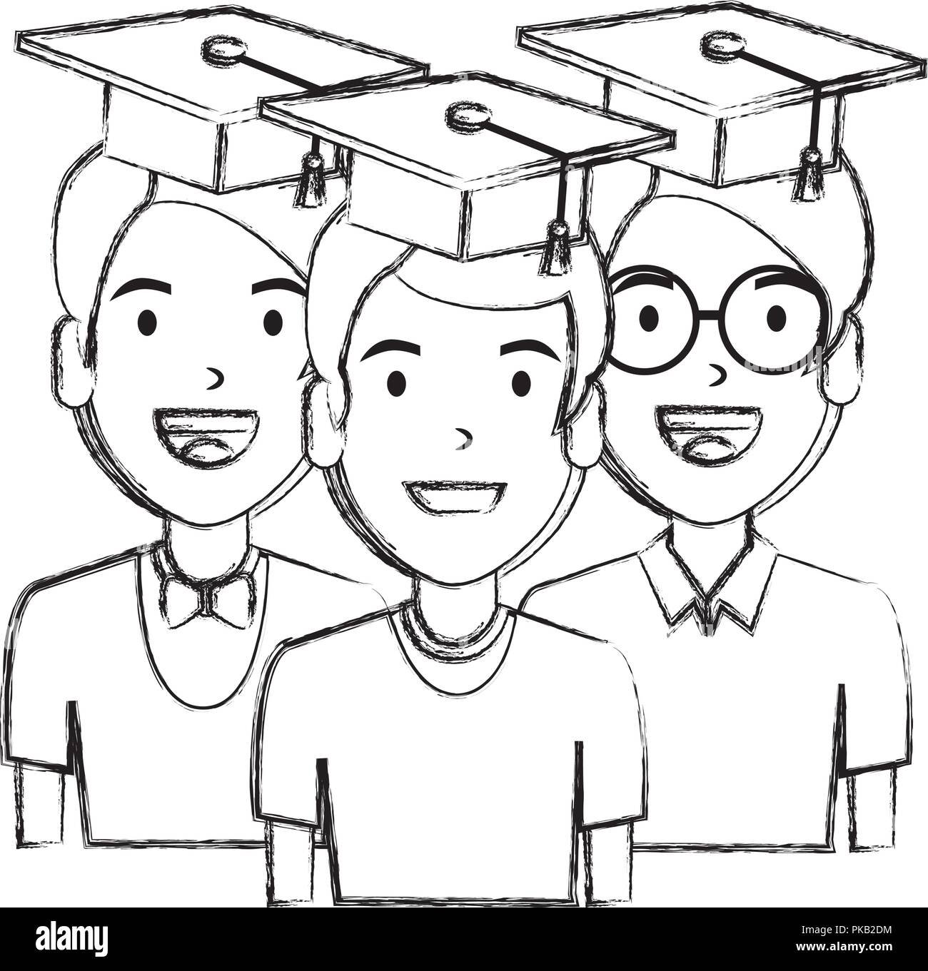 young men students with hat graduation vector illustration design Stock ...