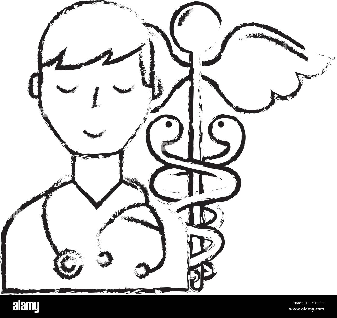 doctor staff medical caduceus emblem vector illustration hand drawing ...