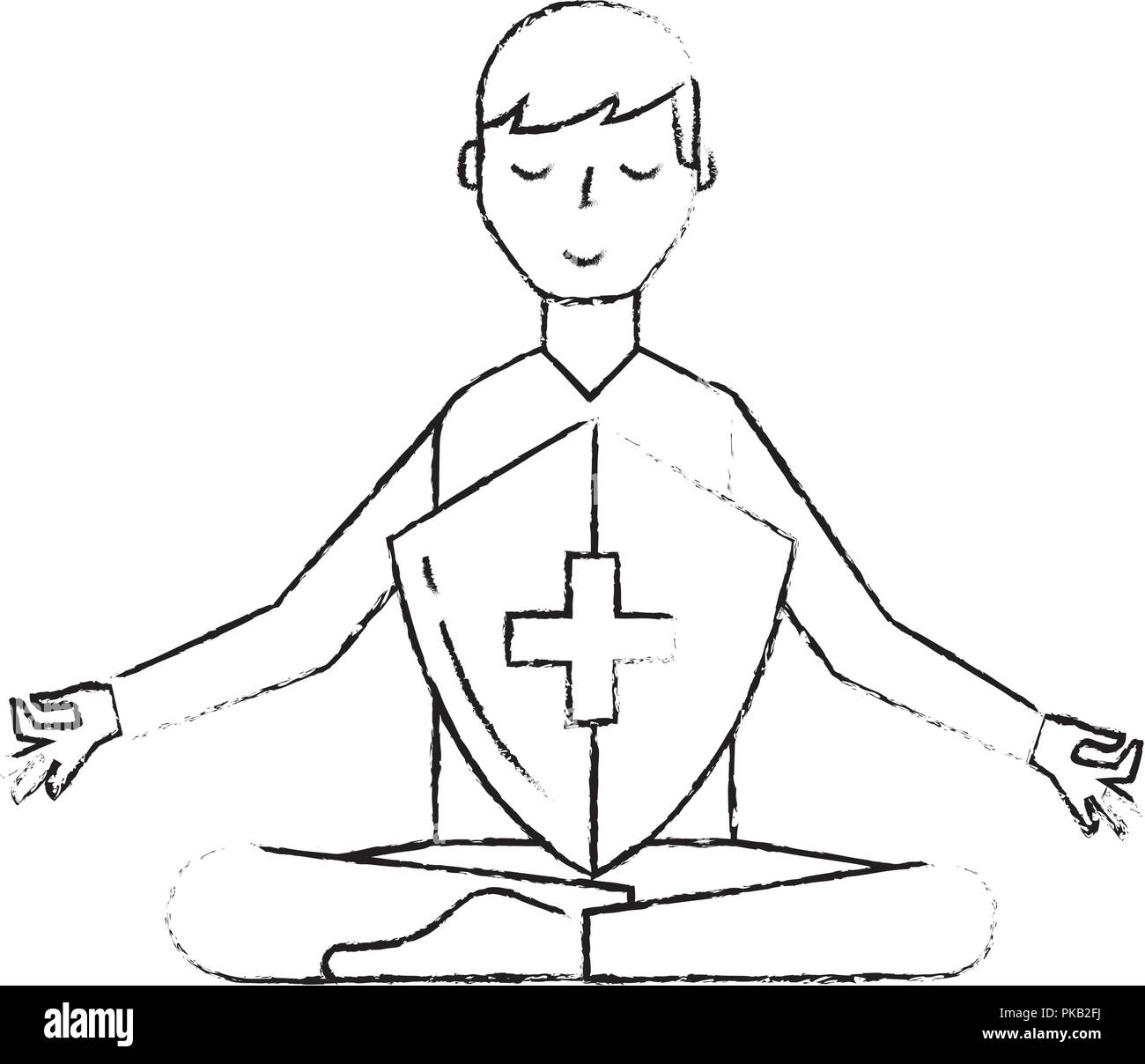 man in meditation shield protection medical vector illustration hand ...