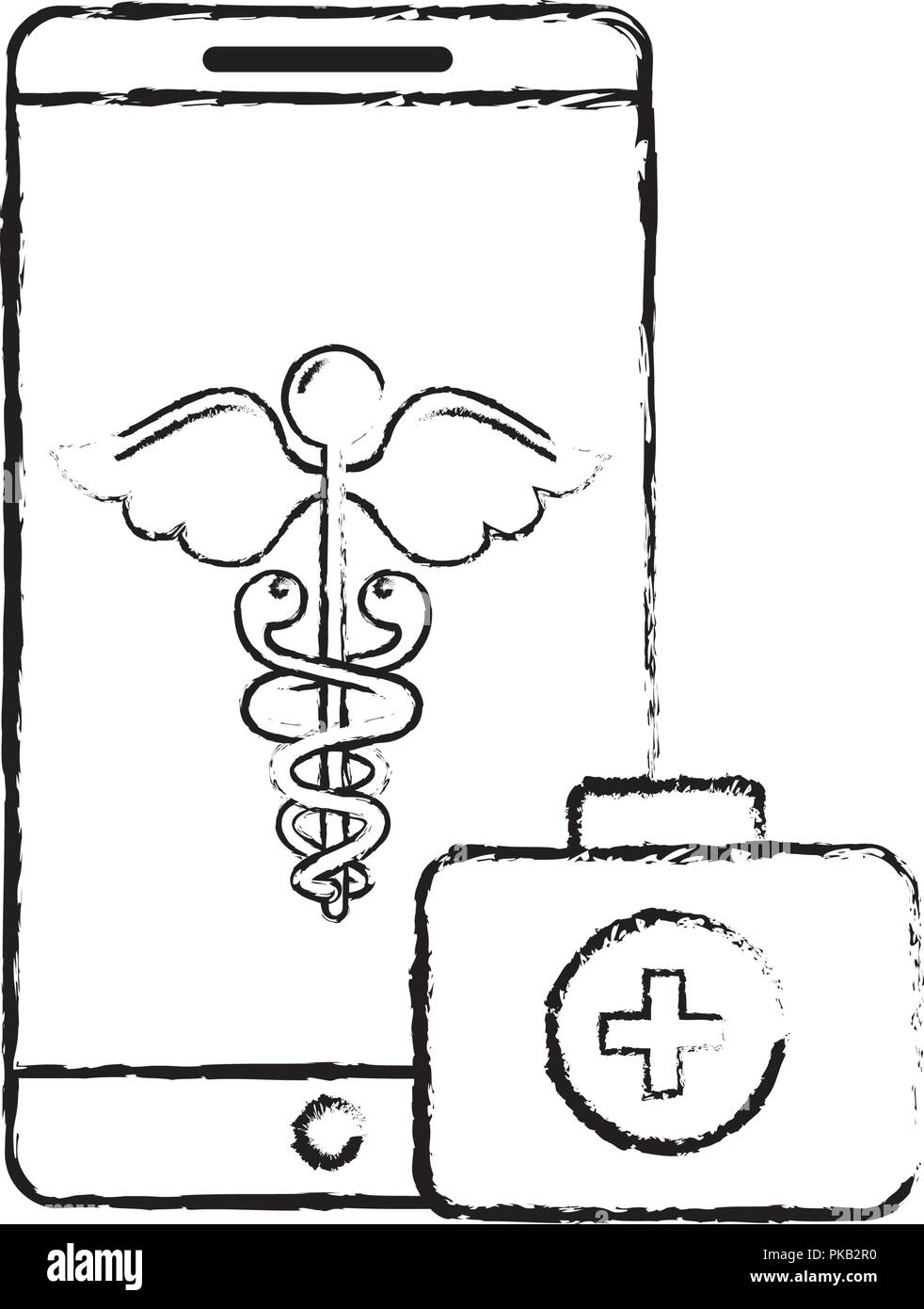 smartphone caduceus medical first aid app vector illustration hand ...