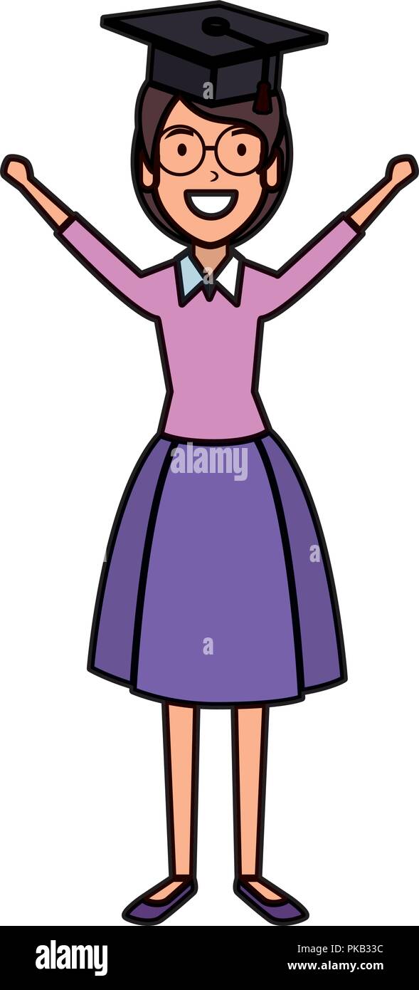 woman student celebrating with hat graduation vector illustration Stock ...