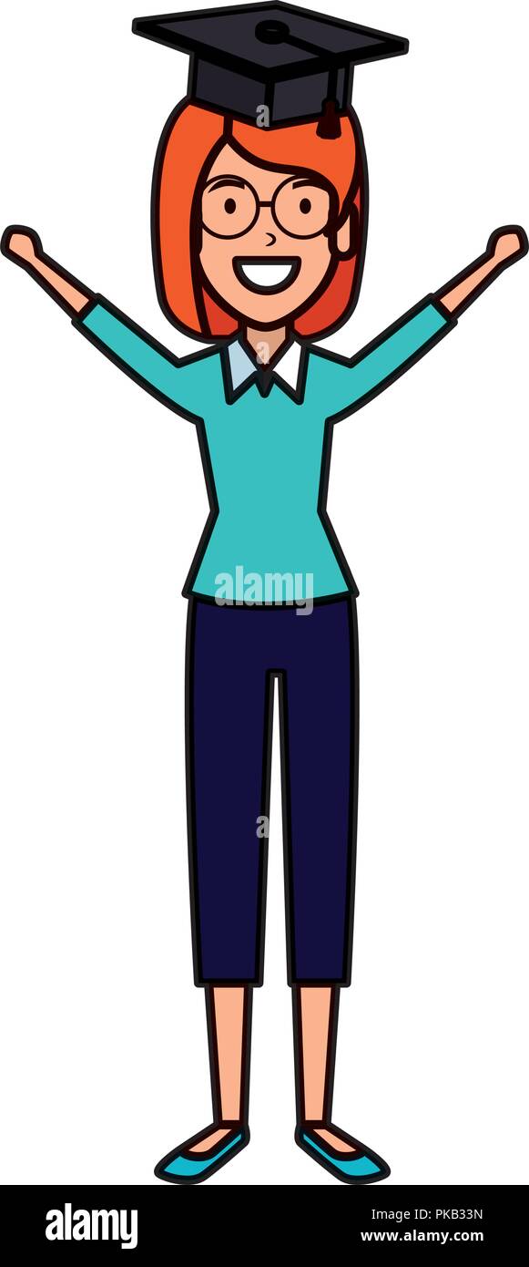 woman student celebrating with hat graduation vector illustration Stock ...