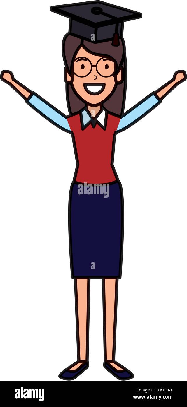 woman student celebrating with hat graduation vector illustration Stock ...