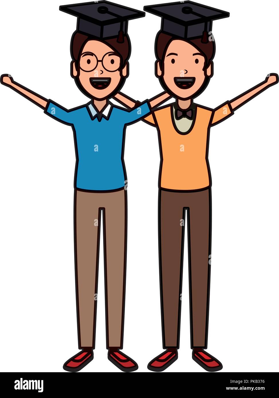 men students celebrating with hat graduation vector illustration design ...