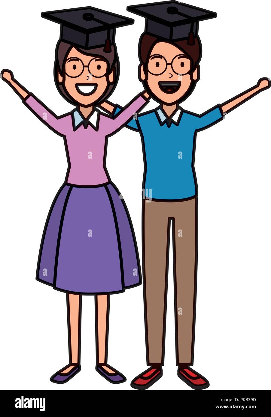 couple of students celebrating with hat graduation vector illustration ...