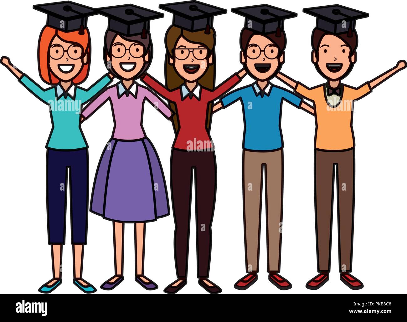 group of students celebrating with hat graduation vector illustration ...