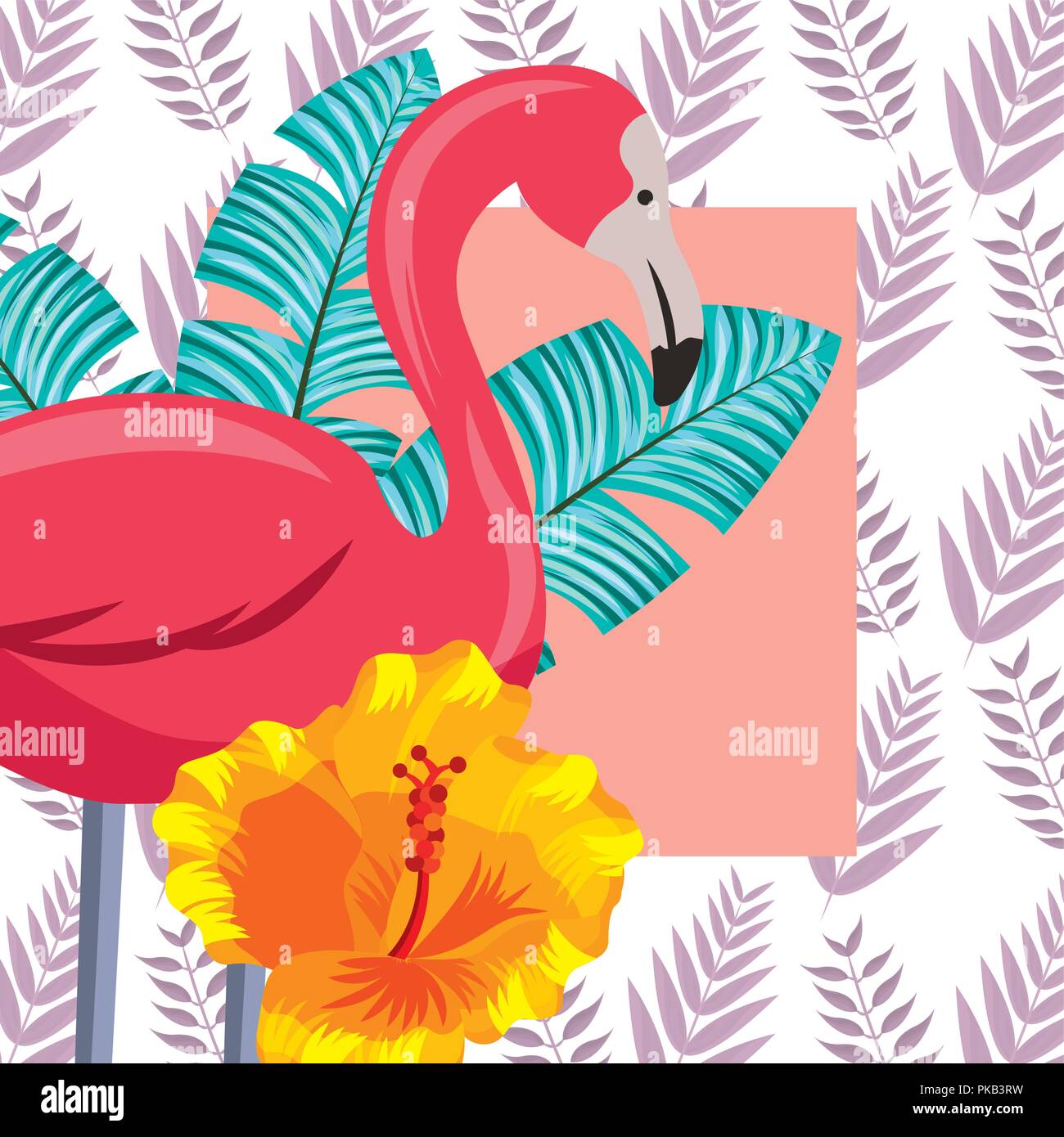 tropical leaves flamingo plant flower frame vector illustration Stock ...