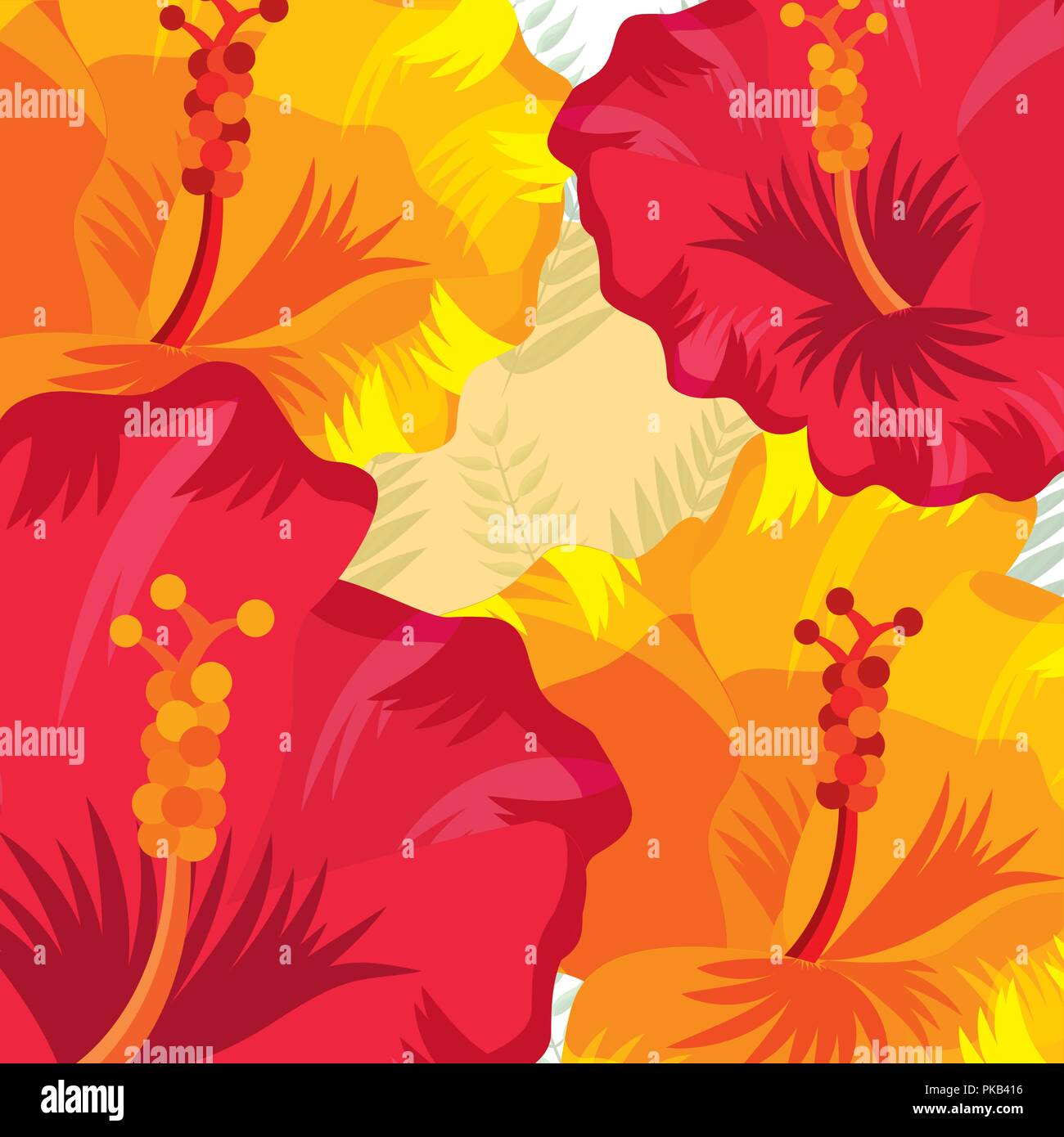 Tropical Leaves Red Flowers Hibiscus Flower Background Vector Illustration Stock Vector Image Art Alamy