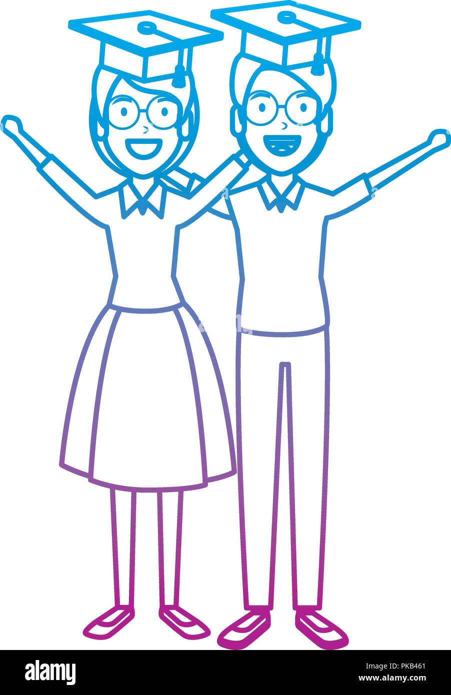 couple of students celebrating with hat graduation vector illustration ...