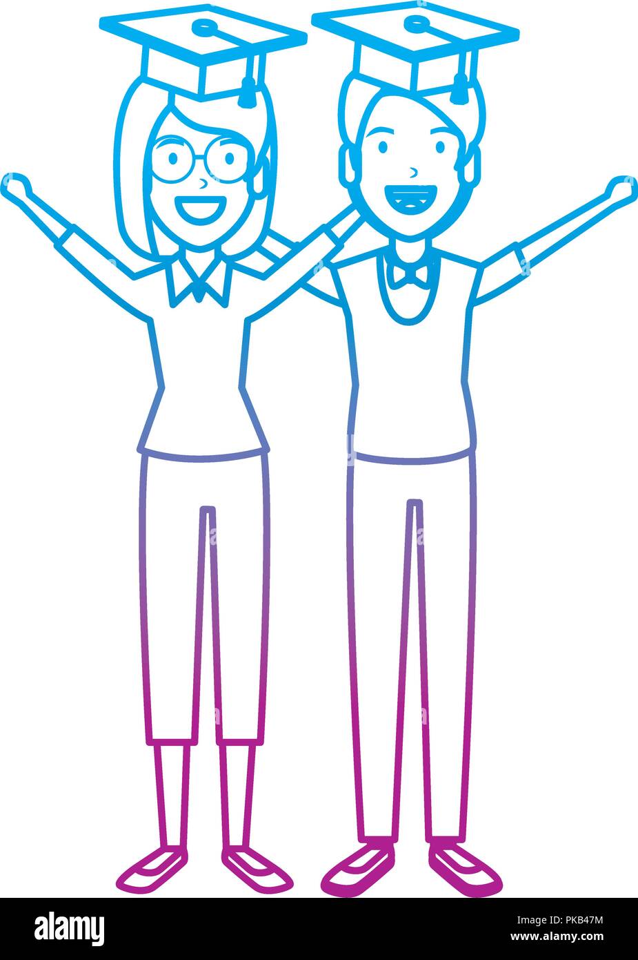 couple of students celebrating with hat graduation vector illustration ...